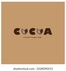 cocoa logo,cocoa bean,cocoa tree,cocoa branches and leaves,chocolate mix on white background,vintage,modern,simple,minimalist icon illustration template design vector