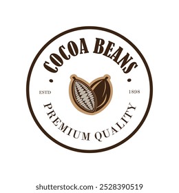 cocoa logo,cocoa bean,cocoa tree,cocoa branches and leaves,chocolate mix on white background,vintage,modern,simple,minimalist icon illustration template design vector