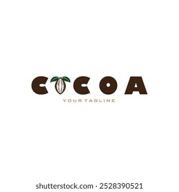 cocoa logo,cocoa bean,cocoa tree,cocoa branches and leaves,chocolate mix on white background,vintage,modern,simple,minimalist icon illustration template design vector