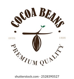 cocoa logo,cocoa bean,cocoa tree,cocoa branches and leaves,chocolate mix on white background,vintage,modern,simple,minimalist icon illustration template design vector