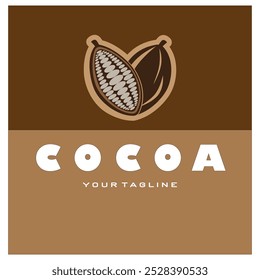 Logotipo de cacao, grano de cacao, árbol de cacao, ramas y hojas de cacao, mezcla de chocolate sobre fondo blanco, vintage, moderno, simple, minimalista icono ilustración Plantilla diseño Vector