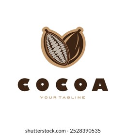 cocoa logo,cocoa bean,cocoa tree,cocoa branches and leaves,chocolate mix on white background,vintage,modern,simple,minimalist icon illustration template design vector