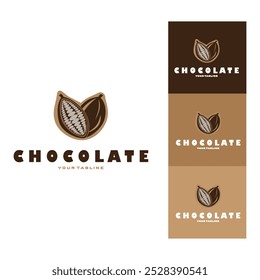 cocoa logo,cocoa bean,cocoa tree,cocoa branches and leaves,chocolate mix on white background,vintage,modern,simple,minimalist icon illustration template design vector