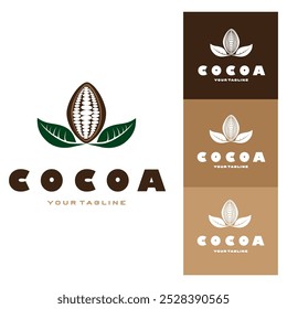 cocoa logo,cocoa bean,cocoa tree,cocoa branches and leaves,chocolate mix on white background,vintage,modern,simple,minimalist icon illustration template design vector