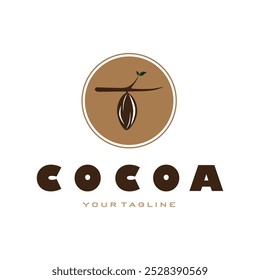 cocoa logo,cocoa bean,cocoa tree,cocoa branches and leaves,chocolate mix on white background,vintage,modern,simple,minimalist icon illustration template design vector