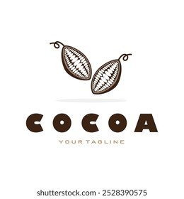 cocoa logo,cocoa bean,cocoa tree,cocoa branches and leaves,chocolate mix on white background,vintage,modern,simple,minimalist icon illustration template design vector