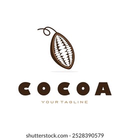 cocoa logo,cocoa bean,cocoa tree,cocoa branches and leaves,chocolate mix on white background,vintage,modern,simple,minimalist icon illustration template design vector