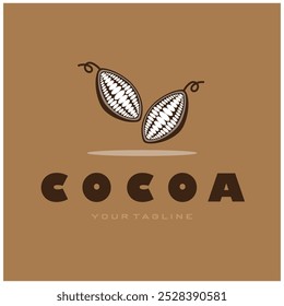 cocoa logo,cocoa bean,cocoa tree,cocoa branches and leaves,chocolate mix on white background,vintage,modern,simple,minimalist icon illustration template design vector