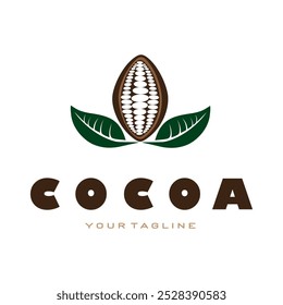 cocoa logo,cocoa bean,cocoa tree,cocoa branches and leaves,chocolate mix on white background,vintage,modern,simple,minimalist icon illustration template design vector
