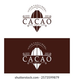 cocoa logo,cocoa bean,cocoa tree,cocoa branches and leaves,chocolate mix on white background,vintage,modern,simple,minimalist icon illustration template design vector