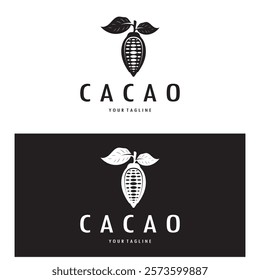 cocoa logo,cocoa bean,cocoa tree,cocoa branches and leaves,chocolate mix on white background,vintage,modern,simple,minimalist icon illustration template design vector