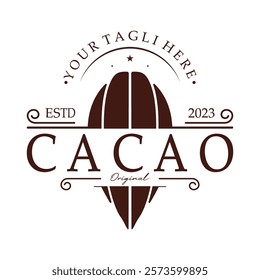 cocoa logo,cocoa bean,cocoa tree,cocoa branches and leaves,chocolate mix on white background,vintage,modern,simple,minimalist icon illustration template design vector