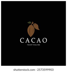 cocoa logo,cocoa bean,cocoa tree,cocoa branches and leaves,chocolate mix on white background,vintage,modern,simple,minimalist icon illustration template design vector