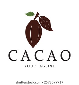 cocoa logo,cocoa bean,cocoa tree,cocoa branches and leaves,chocolate mix on white background,vintage,modern,simple,minimalist icon illustration template design vector