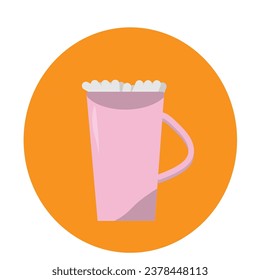 cocoa with marshmallows in a pink mug on a white background