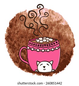 cocoa with marshmallows. watercolor background