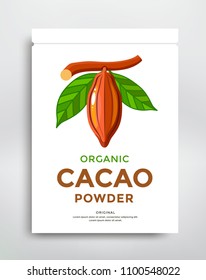 Cocoa packaging design template. Flat style illustration. Cacao powder