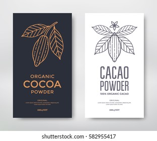 Cocoa Packaging Design Template. Line Style Illustration. Cacao Powder