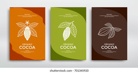 Cocoa packaging design template. Line style illustration. Cacao powder