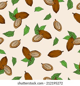 Cocoa pod doodle seamless texture vector illustration