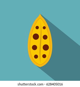 Cocoa pod icon. Flat illustration of cocoa pod vector icon for web on baby blue background