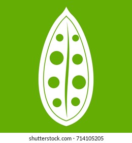Cocoa pod icon white isolated on green background. Vector illustration
