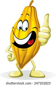 Cocoa pod illustration character isolated on white background with thumb up