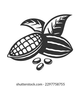 Cocoa pod isolated on white background. Logo template. Cacao beans. Vector illustration