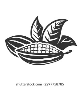 Cocoa pod isolated on white background. Logo template. Cacao beans. Vector illustration