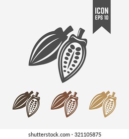 Cocoa pod isolated vector black icon and its color version