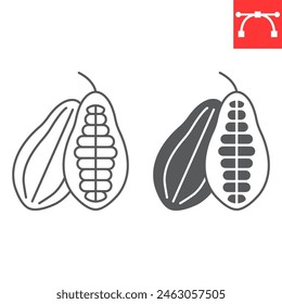 Cocoa pod line and glyph icon, cocoa beans and chocolate, cacao vector icon, vector graphics, editable stroke outline sign, eps 10.