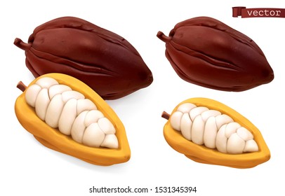 Cocoa pods. 3d realistic vector