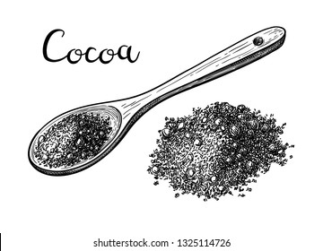 Cocoa powder. Ink sketch isolated on white background. Hand drawn vector illustration. Retro style. 