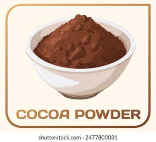 Cocoa Powder in Wooden Bowl Vector Icon. Cartoon illustration of a heaping bowl of cocoa powder isolated on white background. The rich, chocolate brown powder is in smooth and slightly textured style