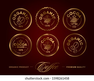 Cocoa Premium Quality Stamp. Vector icon set. High premium quality organic product.