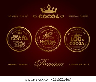 Cocoa Premium Quality Stamp. Vector icon set. High premium quality organic product.