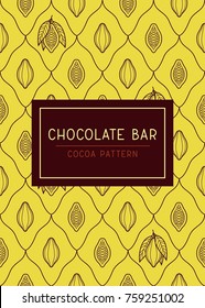 Cocoa seamless pattern. Chocolate bar package design. Simple line ornaments. Perfect for wrapping print. Decorative vector illustration. African cocoa beans symbols