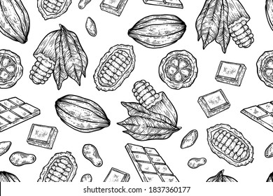 Cocoa seamless pattern, hand drawn vector