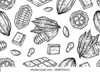 Cocoa seamless pattern, hand drawn vector