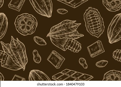 Cocoa seamless pattern, hand drawn vector