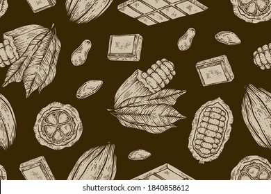 Patrón sin soldadura de cacao, vector dibujado a mano