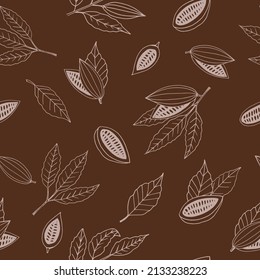 cocoa seamless pattern hand drawn doodle, vector. line art, nordic, scandinavian, minimalism, monochrome. wallpaper, textiles, print, wrapping paper, background.