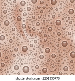 Cocoa seamless pattern with milkshake texture top view. Abstract vector background with bubbles. Chocolate and milk smoothie surface. Latte or coffee beverage. Blended frothy drink. Ice cream cocktail