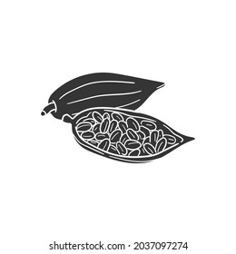Cocoa Seeds Icon Silhouette Illustration. Chocolate Food Vector Graphic Pictogram Symbol Clip Art. Doodle Sketch Black Sign.