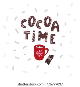 Cocoa time with scarf and cinnamon sticks. Stock vector