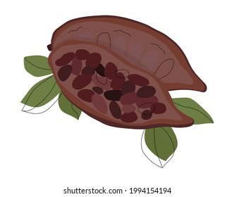 Fruta de los árboles de cacao, arte de líneas, estilo plano.