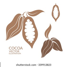 Cacao. Imagen del vector EPS10. Granos de cacao aislados con fondo blanco