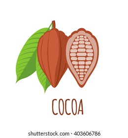 Cocoa vector logo  in flat style. Isolated object. Superfood cocoa icon. Vector illustration. 