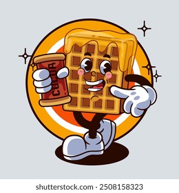 Cocoa Waffle Character Illustration Vintage and Retro Style