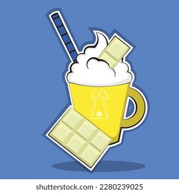 Cocoa with white chocolate, vector graphics, cup with cocoa, icon, vector clipart